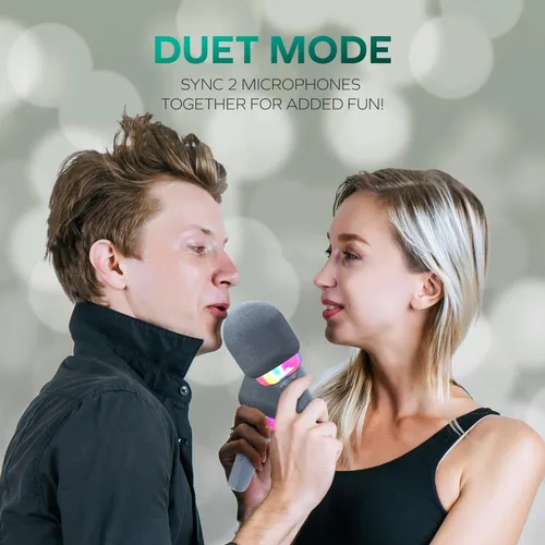 Miniatura 7 de Coby Micrófono LED para karaoke, micrófono inalámbrico con 5 modos de luz y 4 modos de cambio de voz, altavoz Bluetooth compatible con smartphone