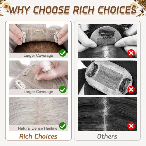 Miniatura 115 de Rich Choices Pelucas con topper de cabello para mujeres, cabello humano real 100% Remy, sin flequillo, para mujeres con adelgazamiento en la parte