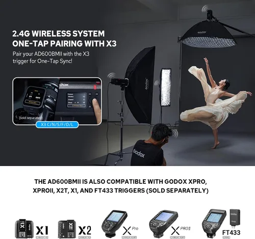 Miniatura 4 de GODOX AD600BM II - Estroboscópico flash para exteriores, monolight portátil HSS de 600 W 1/8000s, lámpara de modelado LED de 40 W, 500 destellos