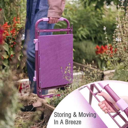 Miniatura 6 de Colwelt Taburete de jardín con marco de acero resistente y resistente, asiento de jardín y banco de rodillas con bolsa de herramientas, almohadilla