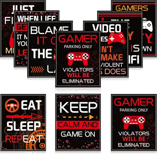 Miniatura 8 de Sumind Cartel de 10 carteles de videojuegos, impresión artística de juego de niño en fiesta de cumpleaños, decoración de pared de palabras Azul