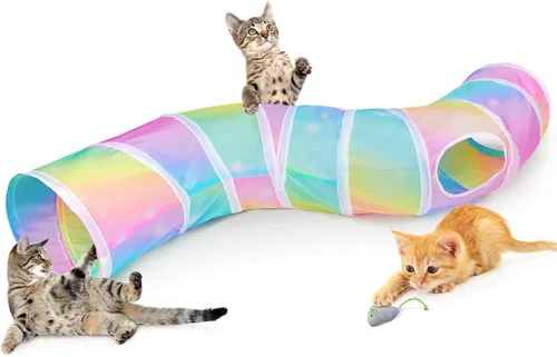 Miniatura 14 de Glittme Túnel para gatos, túneles para gatos de interior, cueva de gatos en forma de S con juguetes para gatos, tubos plegables para gatos y túneles