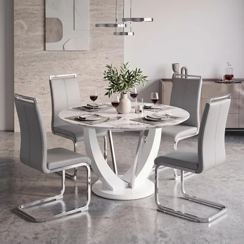 Miniatura 24 de Juego de mesa de comedor redonda de 48'' para 4, juego de mesa y sillas de cocina de mármol, conjunto de 4, mesa redonda con pata de MDF negro