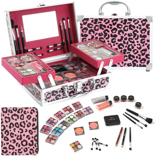 Miniatura 9 de Anpro Kit de maquillaje plegable doble todo en uno Leopord con estuche, juego de maquillaje profesional para adolescentes, kit completo de inicio