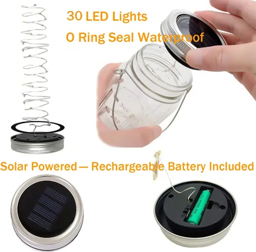Miniatura 4 de Luces solares para tarros de masón, paquete de 4 30 luces LED para colgar en frascos, faroles solares para exteriores, patio, fiesta, jardín, boda