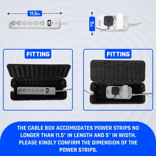 Miniatura 3 de Caja de organización de cables, organizador de cables de ratán hecho a mano con 2 ranuras abiertas, organizador de cables para regleta de Negro