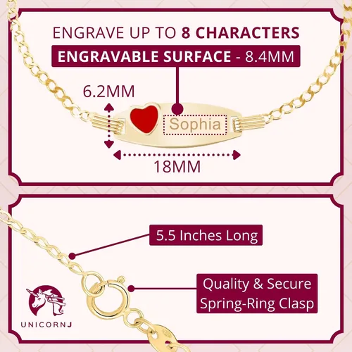 Miniatura 16 de UNICORNJ Pulsera de identificación de oro de 14 quilates grabable para niñas, niños y bebés, pulseras personalizadas con nombre de cadena Figaro