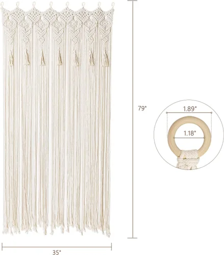 Miniatura 7 de Cortina bohemia de macramé hecha a mano con borlas grandes de macramé para colgar en la pared, divisor de habitación, decoración artística para sala