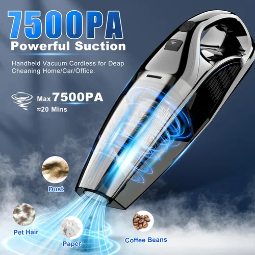 Miniatura 2 de Upbooz Aspiradora de Mano Inalámbrica Recargable Portátil para Coche, Succión Potente de 7500Pa Aspiradora Mini de Mano, 670ML de Capacidad Ligera