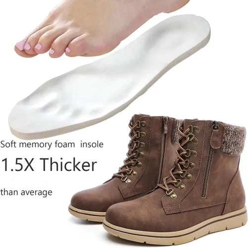 Miniatura 2 de Luoika Botines anchos para mujer, tacón plano, cremallera lateral, con cordones, talla extragrande.
