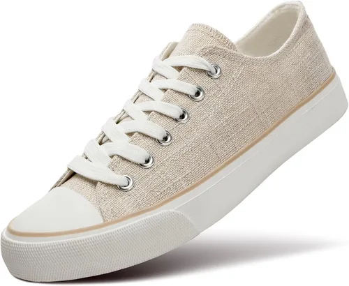 ZGR - Tenis de tela de corte bajo con cordones, para mujer, de estilo clásicocasual, color blanco y negro