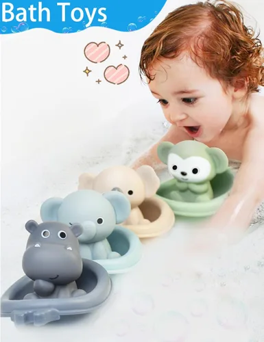 Miniatura 3 de Juguete de baño para bebé, apilable, juguetes de bañera para bebés, flotante, tren de barco con marionetas de dedo de animales, juguete de baño