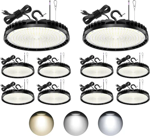 Miniatura 17 de KUKUPPO Luz LED de alta bahía de 150 W, 120 W, 90 W, ajustable, 4500 K, 5000 K, 5700 K, luz LED de alta bahía con enchufe para almacén de fábrica