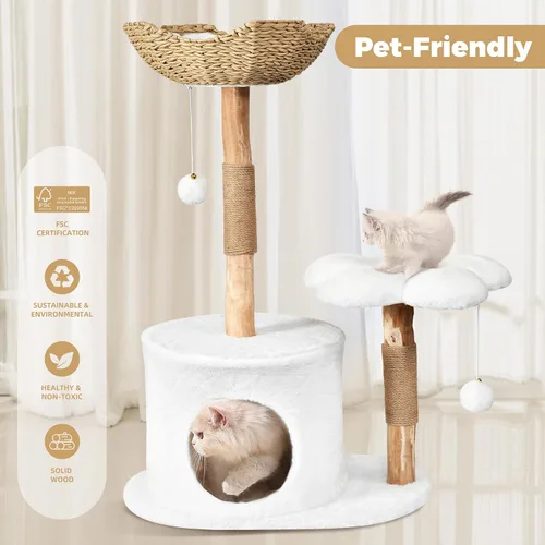 Miniatura 5 de Easyego Árbol moderno para gatos, torre de madera estética de 36.6 pulgadas para gatos grandes, condominio de lujo para gatos con postes rascadores