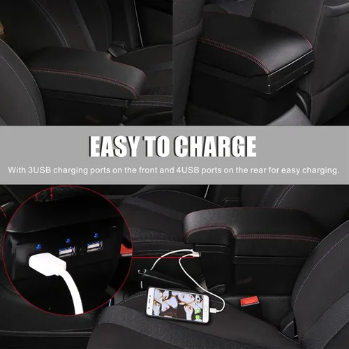 Miniatura 5 de Consolas Apoyabrazos para Nissan Juke 2010-2017 Caja de consola central reposabrazos caja con carga USB costuras negras