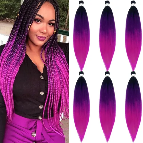 Miniatura 29 de pelo trenzado preestirado marrón, pelo trenzado Kanekalo, pelo trenzado preestirado de 26 pulgadas, 6 paquetes plegados, textura Yaki, extensiones