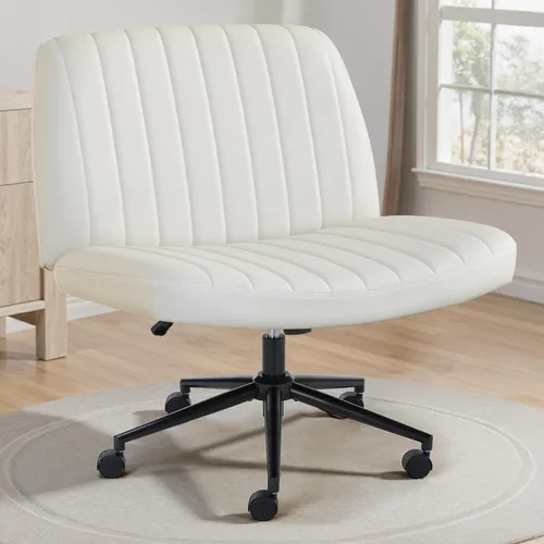 OLIXIS Silla Criss Cross con Ruedas Silla de Escritorio de Oficina y Tocador con Patas Cruzadas Anchas Silla de Tela Cómoda Sin Brazos Ajustable