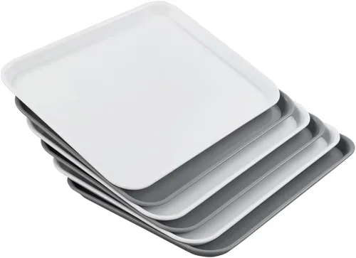 Miniatura 7 de Paquete de 6 bandejas redondas blancas para servir, bandeja de plástico para cafetería, color blanco