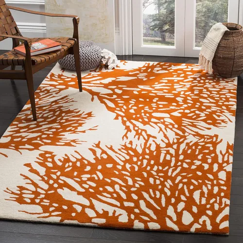 SAFAVIEH Bella Collection BEL115B - Alfombra de lana de primera calidad hecha a mano de 6 x 9 pies, color beige y terracota Beige/Terracota