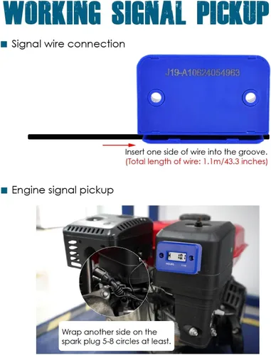 Miniatura 5 de Runleader Medidor de horas digital LCD impermeable para motor pequeño, seguimiento de intervalos de cambio de aceite, generador, cortacésped, fuera
