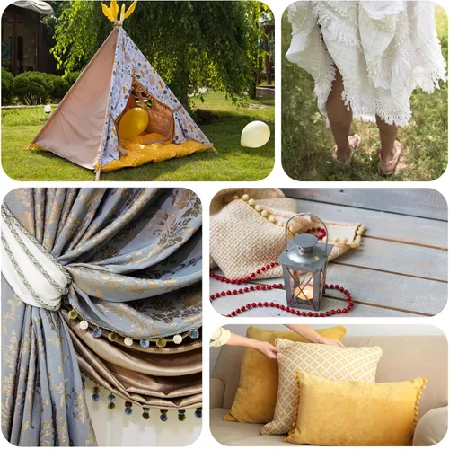 Miniatura 6 de uxcell 5 yardas con flecos de pompón, accesorio de costura de cinta para manualidades, para el hogar, cortina, ropa, almohada, decoración