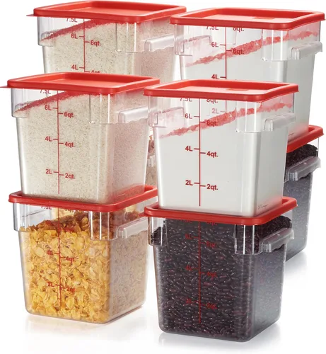 Miniatura 21 de CURTA Paquete de 4 recipientes de almacenamiento de alimentos con tapa roja - Grado comercial NSF en 5.7 L - Cuadrado, transparente, policarbonato