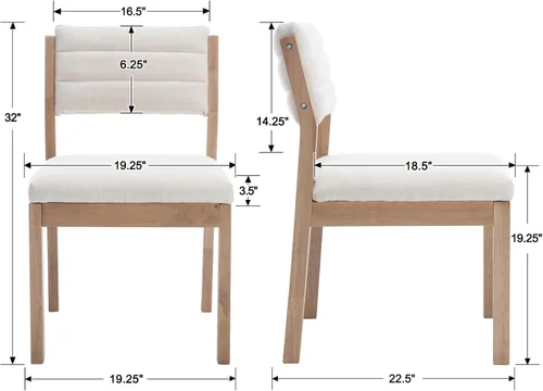 Miniatura 2 de RIVOVA Juego de 2 sillas de comedor de lino, cómodas sillas de cocina tapizadas con patas de madera, sillas de cocina modernas de mediados de siglo