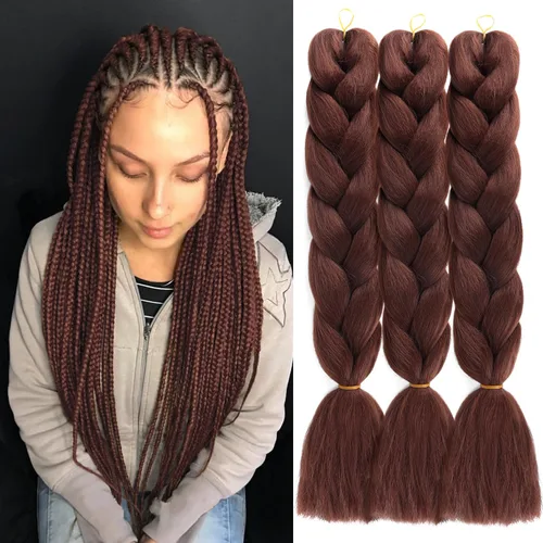 Miniatura 17 de SuCoo Extensiones de cabello trenzado Jumbo de fibra de alta temperatura, trenzas de ganchillo de 24 pulgadas, 3 unids/lote (negro)