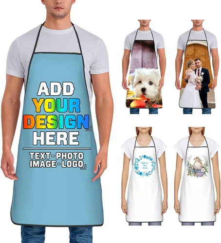 Miniatura 30 de Delantal personalizado para mujer, personalizado para añadir tu propio nombre, texto, logotipo, foto, chef, delantal de cocina para barbacoa