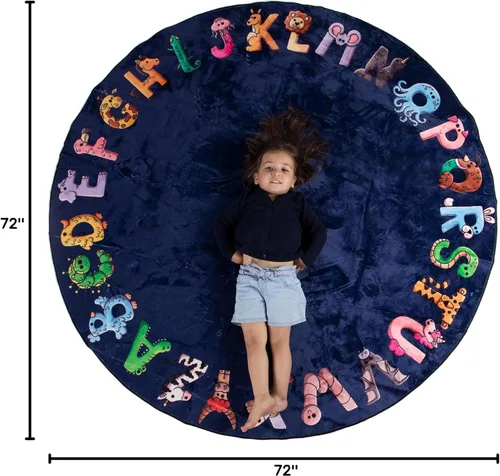 Miniatura 2 de ABC - Alfombra del alfabeto para niños, alfombra de juego redonda azul de 6 pies para niños pequeños y bebés, decoración suave para el cuarto