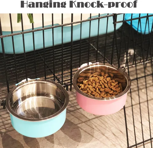 Miniatura 4 de HERCOCCI 2 cuencos colgantes extraíbles de acero inoxidable para alimentos y agua para cachorros, perros pequeños, gatos, conejos y hurones