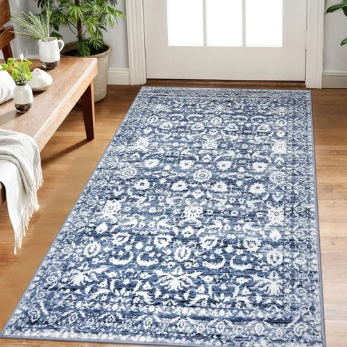Miniatura 28 de Lansny Alfombra bohemia de 2 x 3 pulgadas, lavable, color negro, azul marino, floral, alfombra de cocina, alfombra de área pequeña de lana