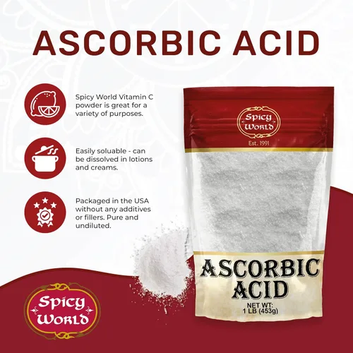 Miniatura 3 de Spicy World Bolsa a granel de ácido ascórbico de 1 libra, polvo puro de vitamina C, 100% puro, grado alimenticio, se puede utilizar para enlatar
