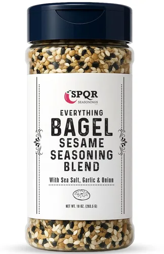 Mezcla de condimentos Everything Bagel Original XL 10 onzas. Deliciosa mezcla de sal marina y especias, ajo seco picado y hojuelas de cebolla.