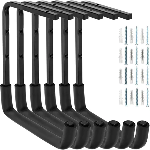 Miniatura 9 de 4 ganchos de garaje montados en el techo, estante de almacenamiento de garaje superior, perchas de escalera para herramientas de bicicleta de madera