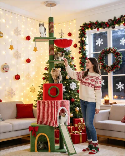 Miniatura 16 de PEQULTI - Árbol para gatos de 53 pulgadas para interiores, condominio grande, postes de rascado de sisal, hamaca y percha, diseño de cactus fresco