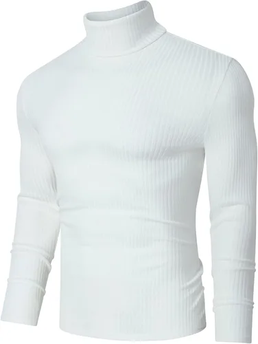 Miniatura 2 de TURETRENDY Camisetas elásticas para hombre, cuello alto, manga larga, de punto, casual, ajustadas, básicas