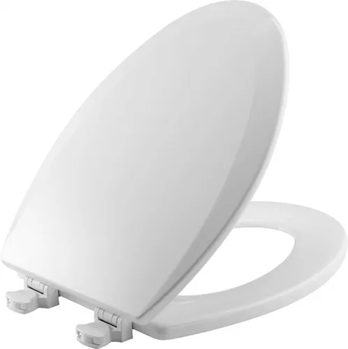 BEMIS 1500EC 390 - Asiento de inodoro con bisagras Fácil Limpia & Cambia, madera esmaltada duradera y anodizada, diseño alargado, color blanco