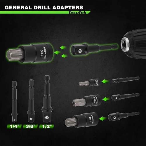 Miniatura 4 de TecoTek Juego de 67 piezas Master Torx Bit Socket y Enchufe Torx Externo, unidades de 1/4", 3/8" y 1/2", acero S2 y Cr-V, E4 - E24, T6 - T70, TT6