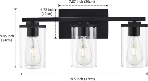 Miniatura 6 de Fabulis Lámpara de tocador con 3 lámparas clásicas de baño, moderna lámpara de pared con pantalla de vidrio transparente, elegante aplique de pared