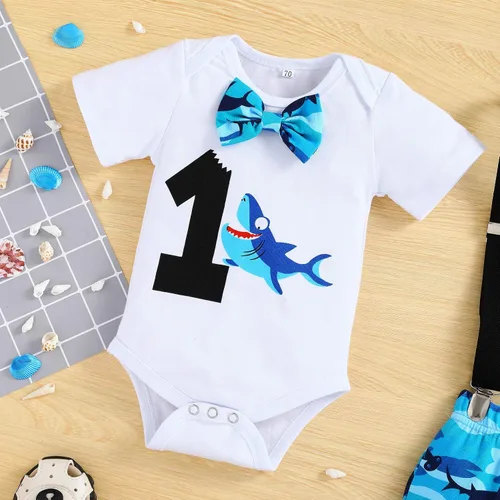 Miniatura 4 de GRNSHTS Ropa divertida de primer cumpleaños para bebé niño, mameluco con pajarita, mameluco para tartas
