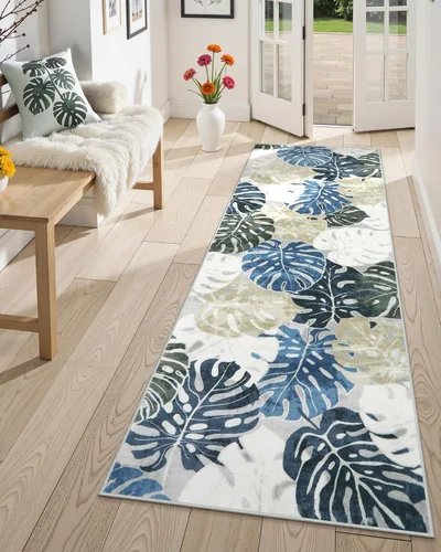 Miniatura 28 de Wonnitar Leaf - Alfombra de cocina de 2x3 pies, alfombra azul pequeña para baño, alfombra decorativa lavable para mesita de noche, planta