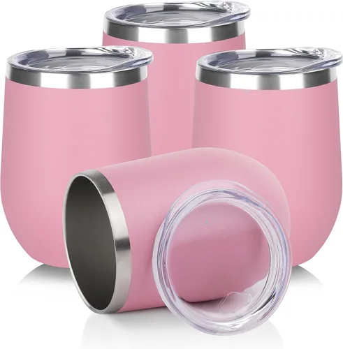 Miniatura 48 de DOMICARE - Juego de 8 vasos de vino de 12 onzas con tapa, hechos de acero inoxidable con aislamiento al vacío de doble pared, color celeste Azul