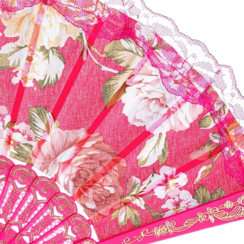 Miniatura 6 de QIRMIZI Paquete de 20 abanicos de mano plegables grandes de seda, elegante ventilador chino para rave, ventilador renacentista de mano para Rosa