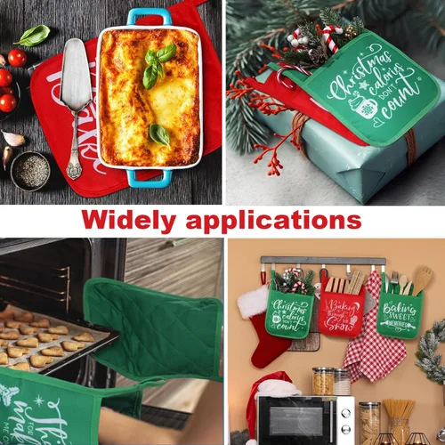 Miniatura 6 de 10 piezas agarraderas de Navidad con bolsillo, agarraderas para ollas, regalo de almohadillas térmicas resistentes al calor, guantes de horno, bolsa