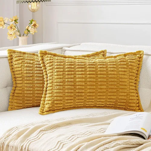 Miniatura 31 de MIULEE - Juego de 2 fundas de almohada decorativas de terciopelo de pana, naranja quemado, para otoño, suaves, a rayas, con borde ancho, decoración