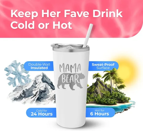 Miniatura 3 de Taza de viaje de acero inoxidable con aislamiento al vacío con tapa, popote y día de la madre, regalo para la nueva mamá, el mejor regalo para mamá