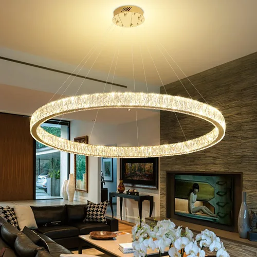 Miniatura 22 de Araña de Cristal LED Moderna Regulable de 8" Anillo Dorado Luminarias Colgantes para Isla de Cocina Comedor Sala de Estar