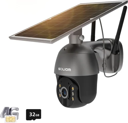 SOLIOM S600 3G/4G LTE Cámara de Seguridad Celular con Energía Solar Inalámbrica para Exteriores, Panorámica Inclinable Vista 360° Reflector, Visión