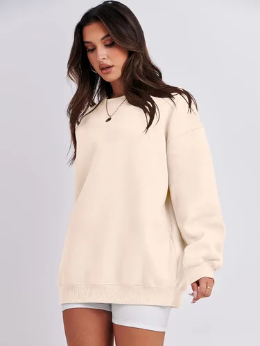 Miniatura 3 de ANRABESS Sudadera de gran tamaño para mujer, de forro polar, manga larga, cuello redondo, informal, para otoño 2023, ropa de moda